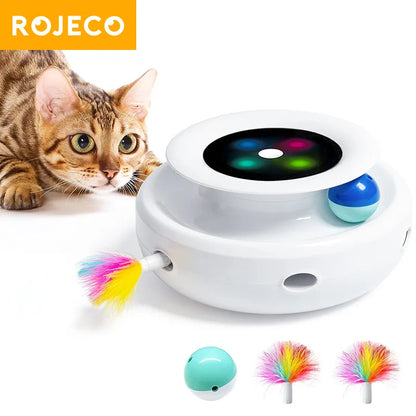 ROJECO 2 in 1 Smart Automatic Feather Fun Ball Cat Toy Set