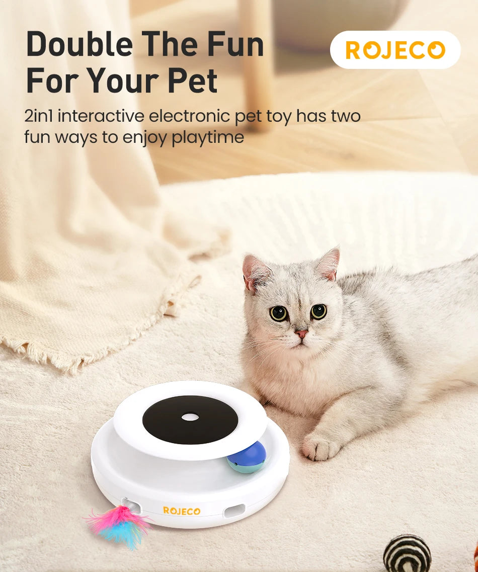 ROJECO 2 in 1 Smart Automatic Feather Fun Ball Cat Toy Set